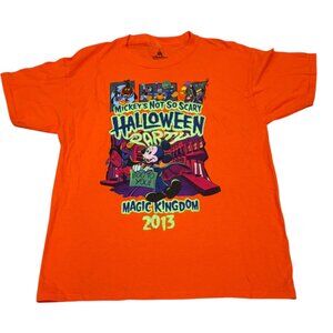 Disney Parks Youth Halloween Party T-Shirt L 2013 Orange Cotton Mickey Mouse NWT